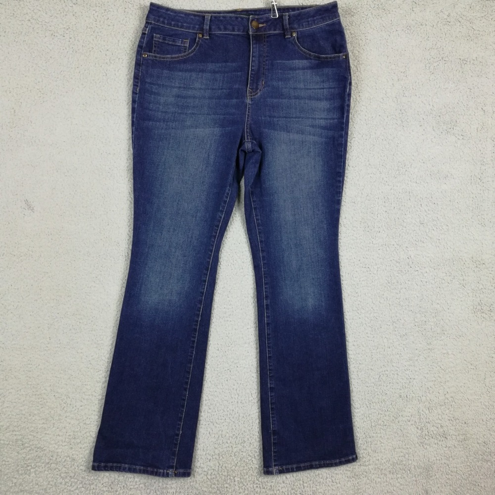 D. Jeans Womens Boot Cut Blue Denim Dark Wash‎ Mid Rise Whiskering 14